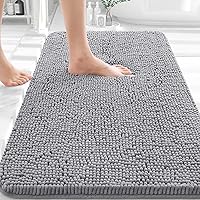 OLANLY 30x20 Grey Chenille Bath Rug - Extra Soft Plush, Ultra Absorbent, Quick Dry Non-Slip Rubber Backing, Machine Washable Bathroom Mat