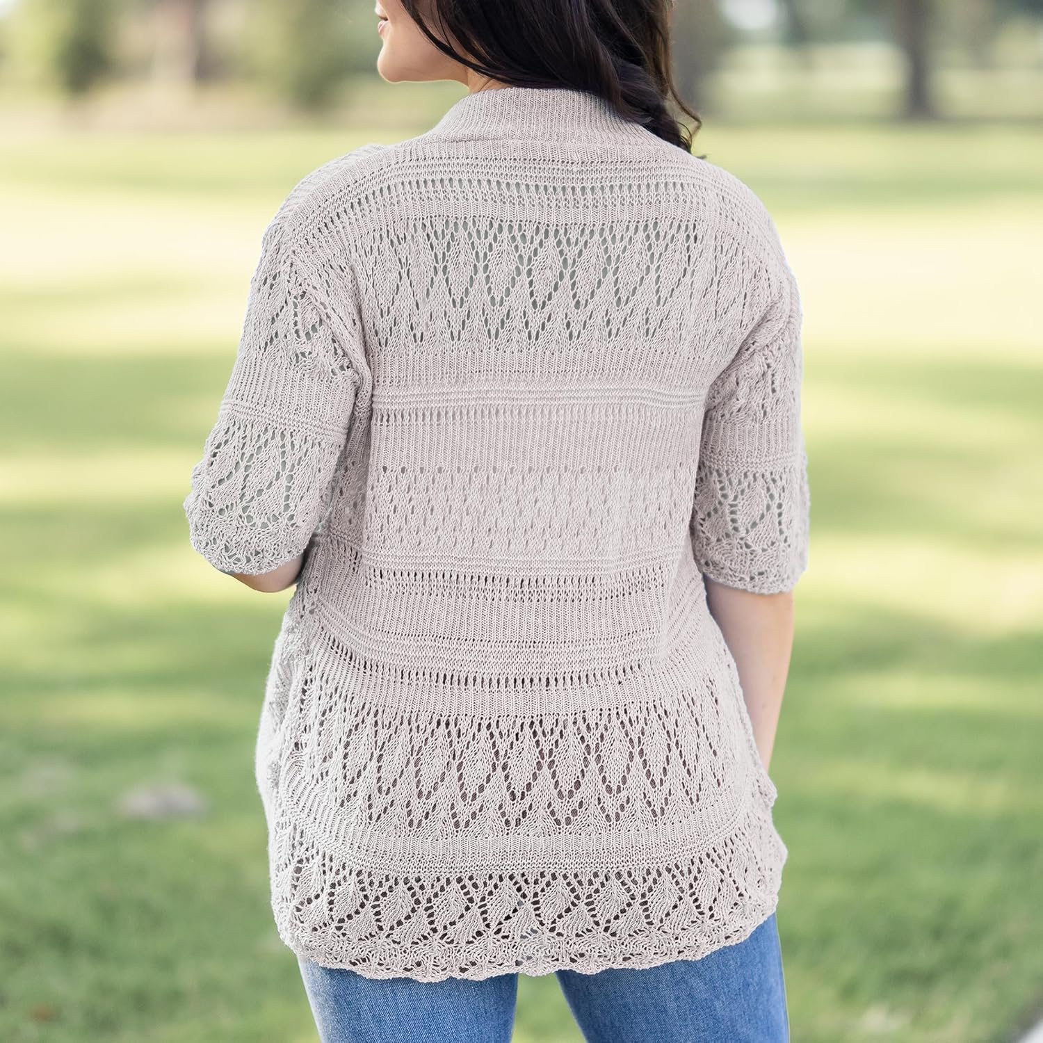 Loxdonz Women's Short Sleeve Crochet Knitted Bolero Shrug Cardigan Cropped Sweater - Image 3