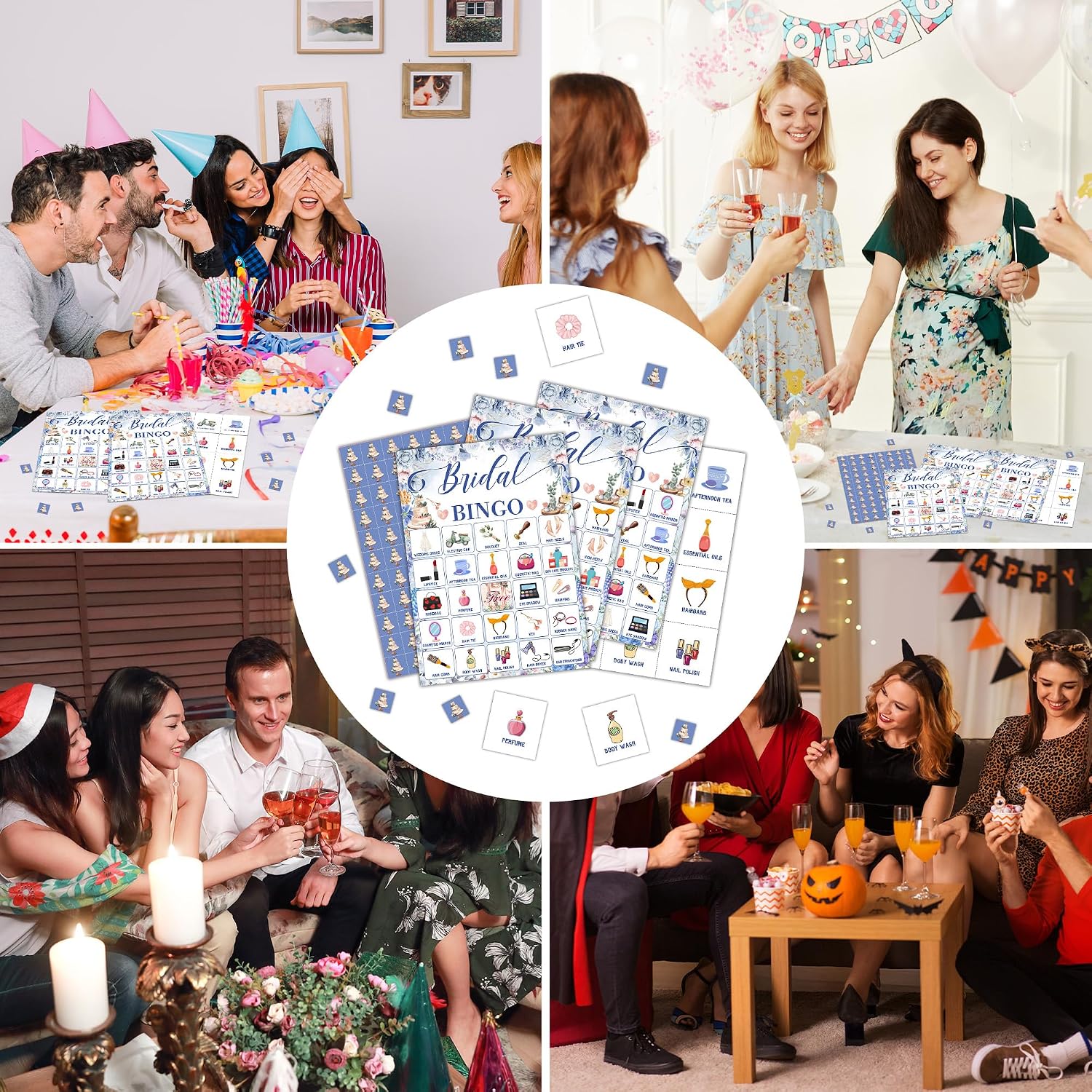 Bridal Bingo Game Cards, Blue Floral Bridal Shower Bingo Game for Adults Friends Large Group, Ideal Gifts for Wedding Party Holiday Activities, Wildflowers Birthday Party Decorations Favors -A11