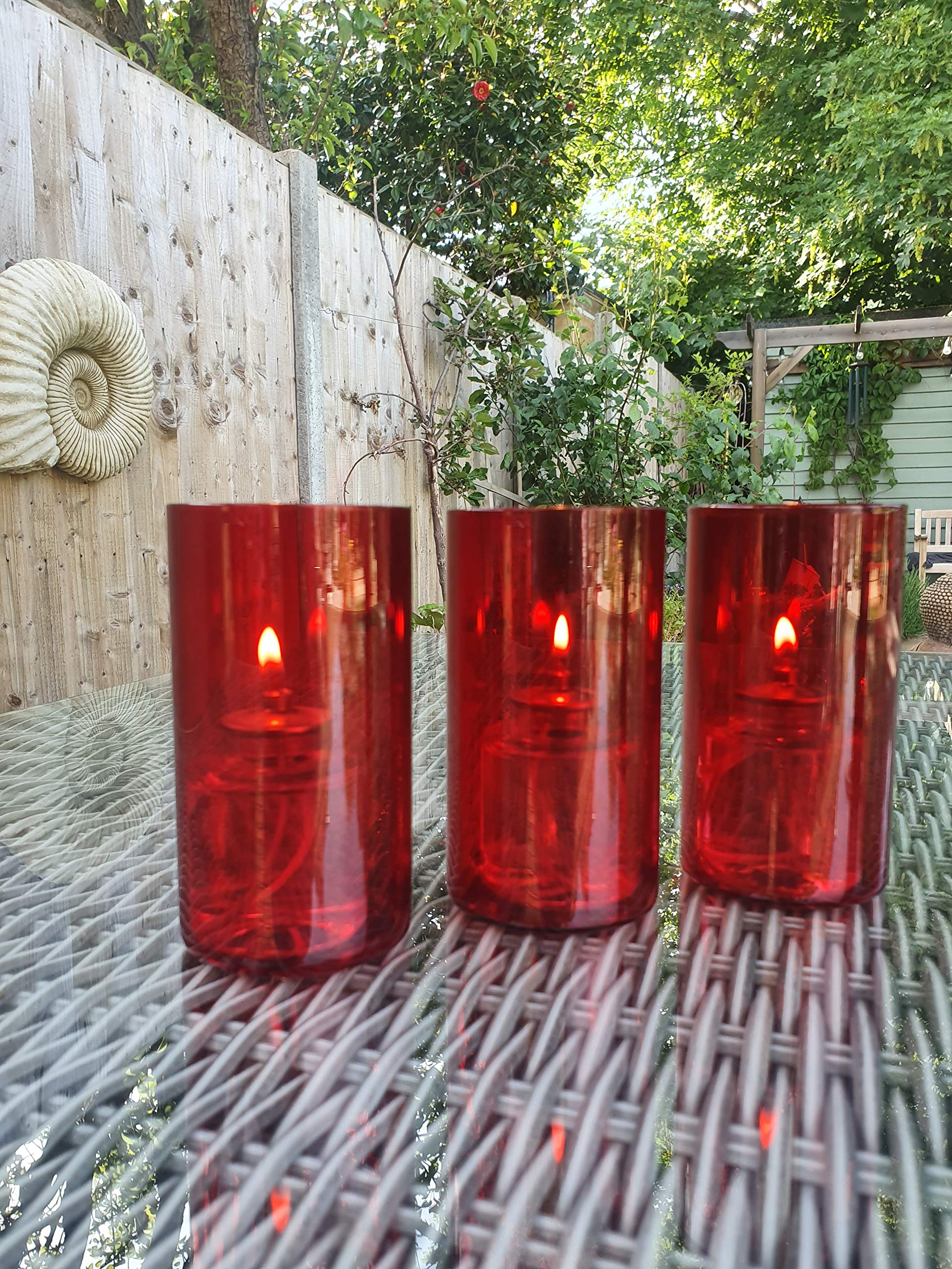 Clearcraft Red 3 X Indoor Or Garden Oil Candle Burner Shades With 6 X 24 Hour Burning Time Smokeless, Odourless Liquid Wax Candles. Perfect Lights For Barbecues (Red)