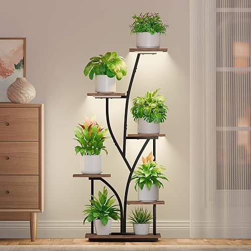 Miniatura 2 de POZILAN Soporte para plantas de interior con luz de crecimiento, estante alto para plantas de 7 niveles para interiores, soportes de esquina de 47