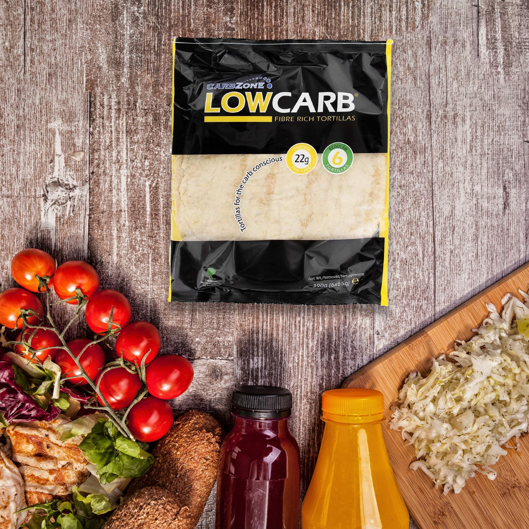 Carbzone Low Carb Ballaststoffreiche Tortilla, Veganerfreundlich, Ohne Zuckerzusatz, Vollkornweizen, Proteinreich, 6 Tortillas, 390 Gramm (Pack of 5)