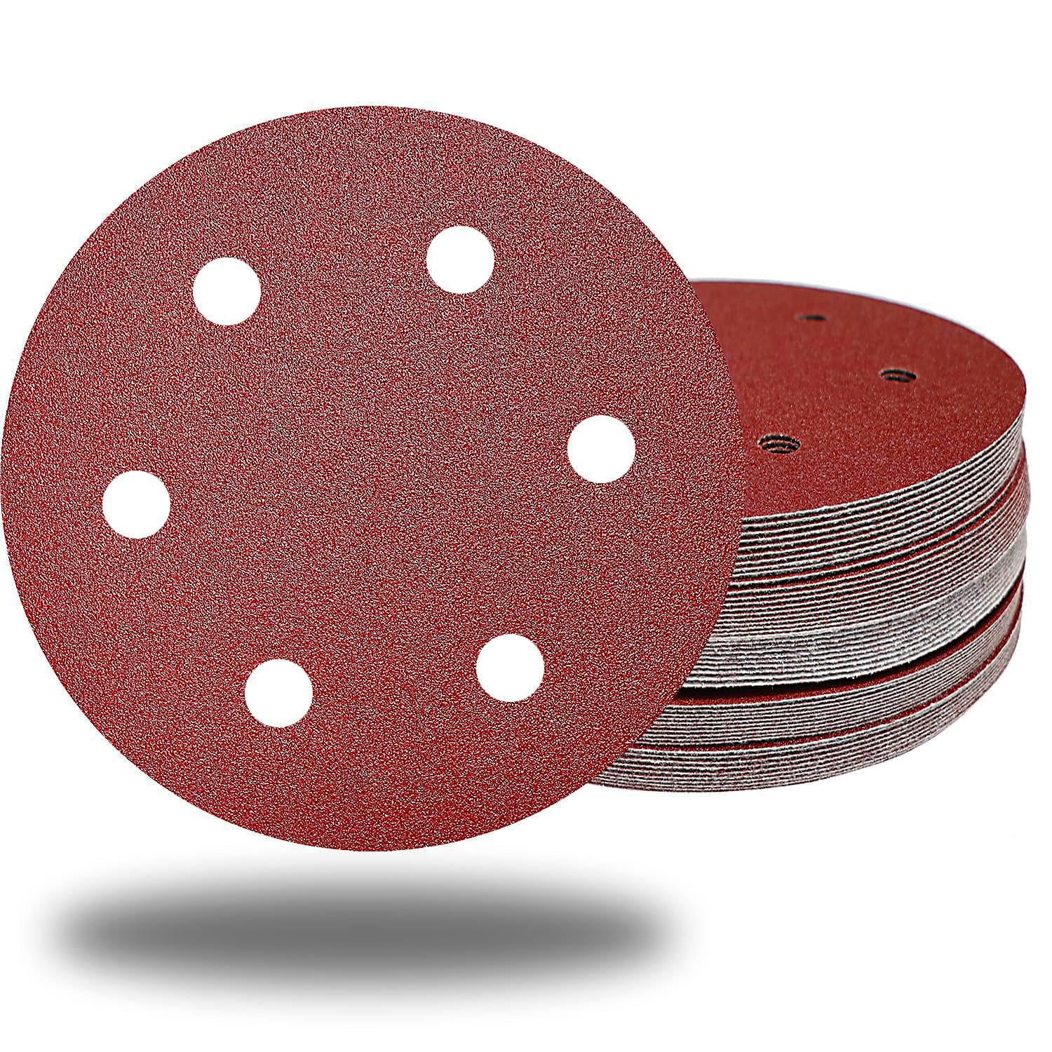 50 discos de lija abrasivos de grano 40 de 9 pulgadas, 6 agujeros, con gancho y bucle, lijadora de óxido de aluminio, para lijadora Powe de 9 pulgadas, acabado de muebles de madera