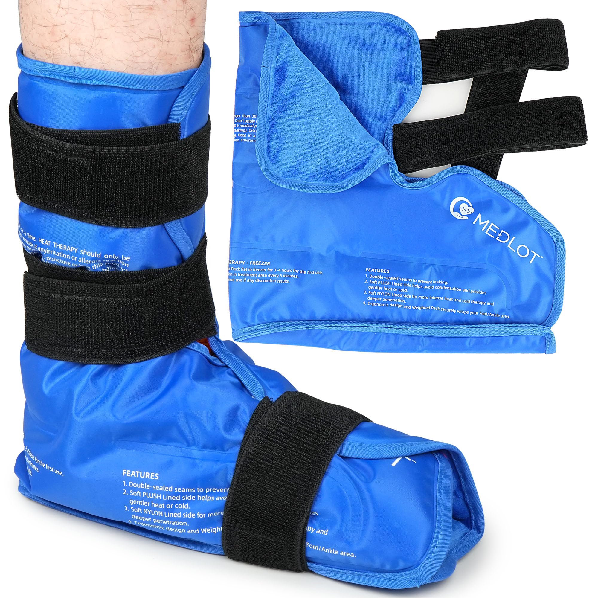 Foot Ankle Ice Pack Wrap, Hot Cold Therapy, Large Reusable Gel Ice Pack for Achilles Tendonitis Relief, Plantar Fasciitis, Injuries, Heel Pain, Plush Lining, with Strap, Mother's Father's Day Gift