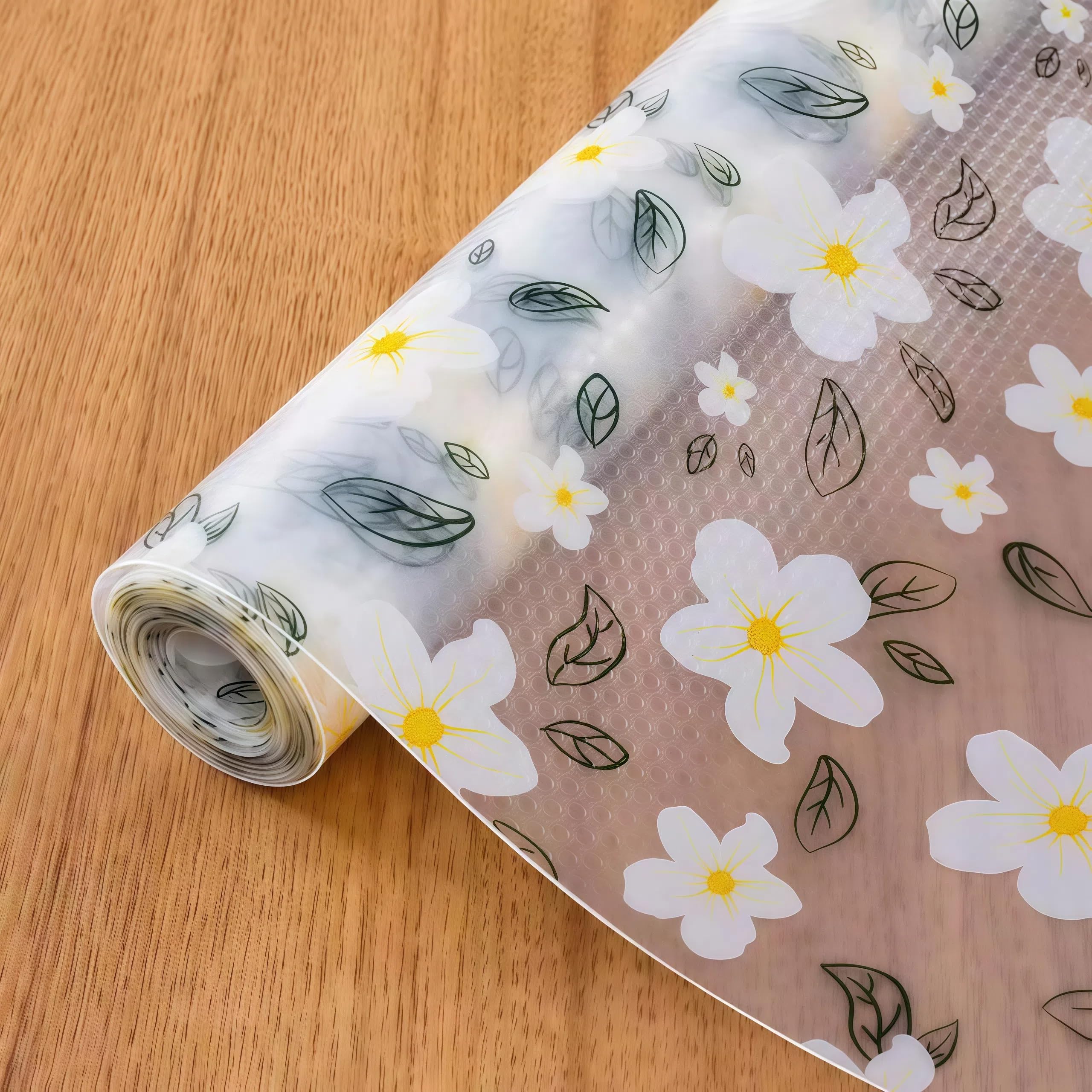 ESPERO Fridge Mats, Kitchen Mat EVA Food Grade Multipurpose Washable Anti Slip Mat/Sheet for Fridge, Shelf Liners for Kitchen Shelves, Table, Kitchen Drawer mat - 300 x 45 cm (Black Leaf & Flower)