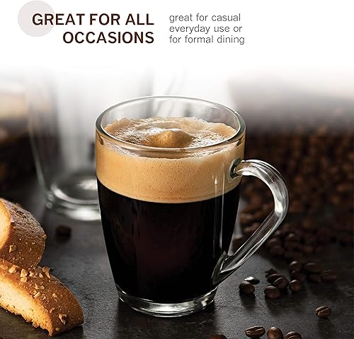 Miniatura 4 de Bormioli Rocco Juego de tazas de café de cristal, (paquete de 6) de 10¾ onzas con mango cómodo, vasos de té para bebidas calientes/frías,