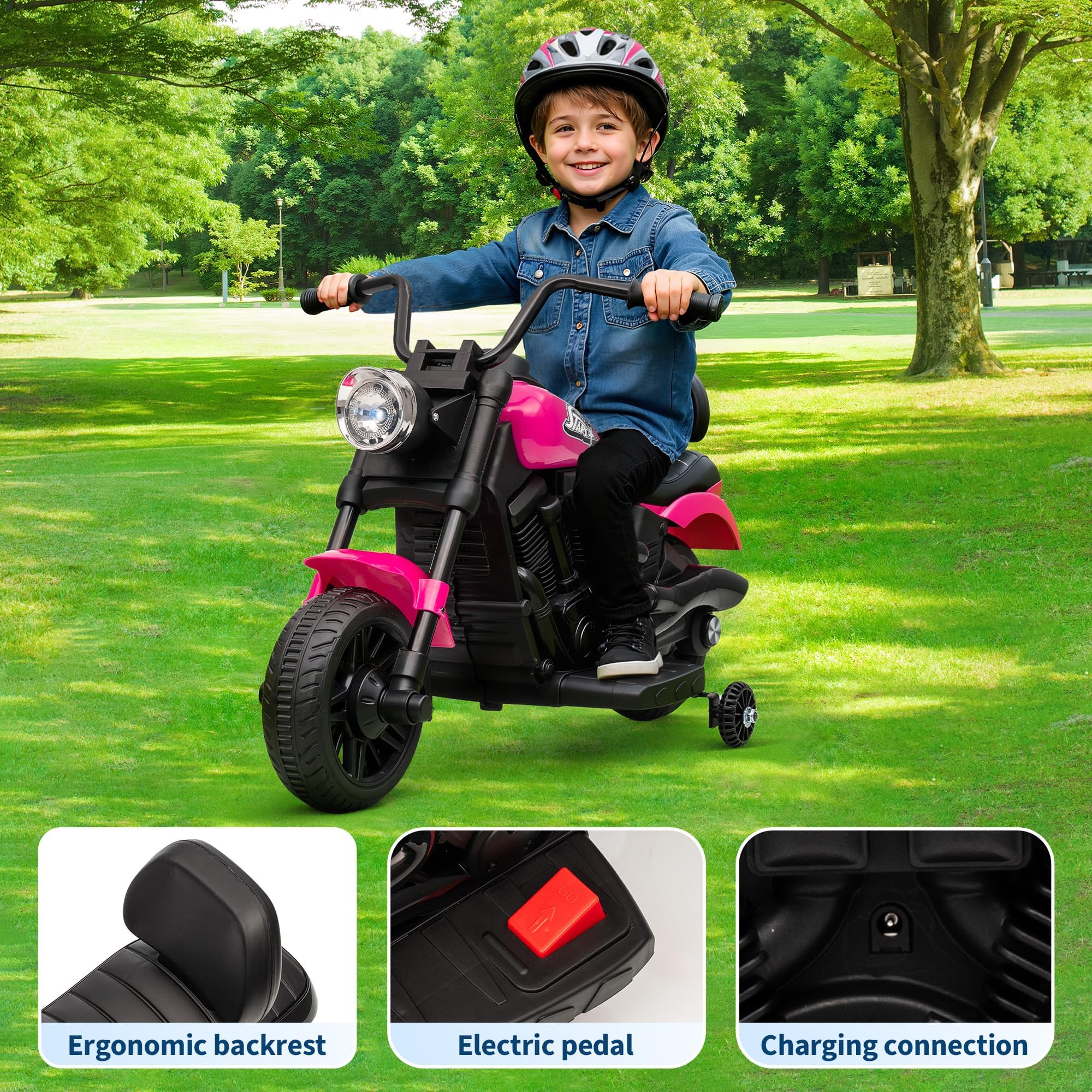 Motocicleta eléctrica de 6 V para niños, con neumáticos de pisada, bocina, faro de trabajo, música, ruedas de entrenamiento, juguetes estables para niños y niñas de 3 a 6 años, color Motocicleta eléctrica de 6 V para niños, con neumáticos de pisada, bocina, faro de trabajo, música, ruedas de entrenamiento, juguetes estables para niños y niñas de 3 a 6 años, color