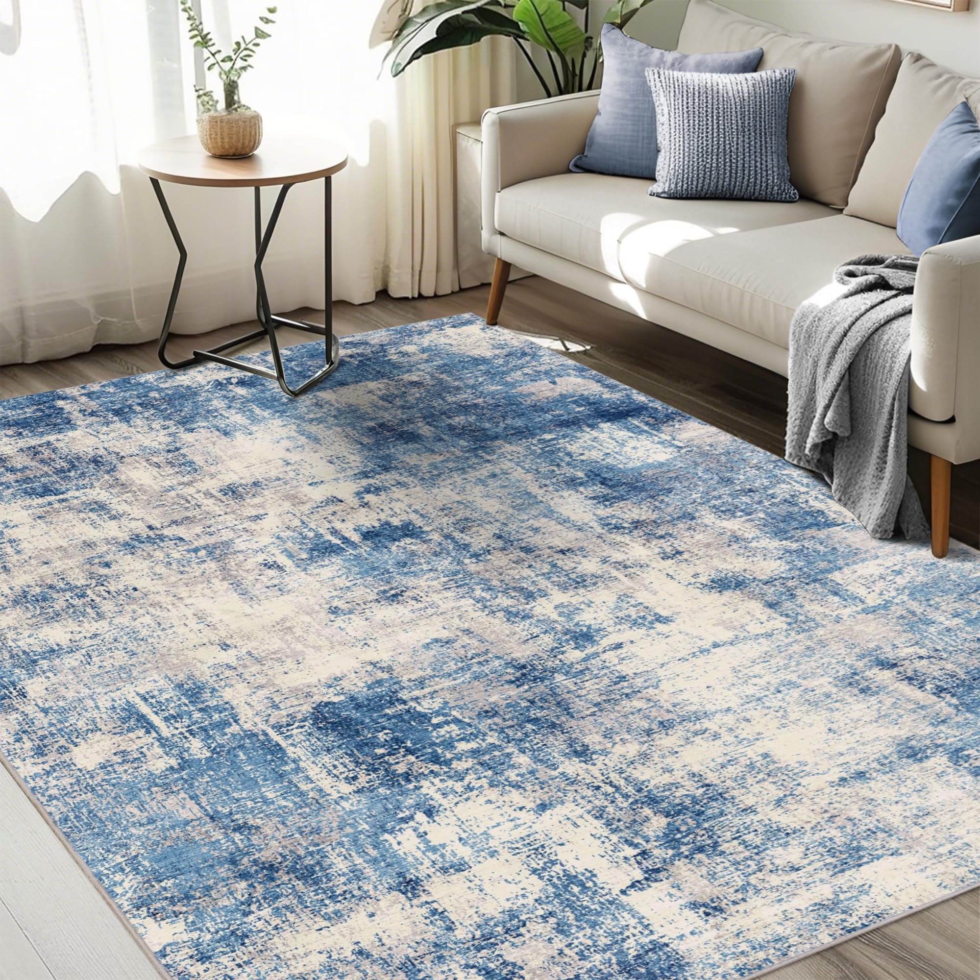DUIDY 6x9 Modern Abstract Rug Washable Area Rugs for Living Room Bedroom Dining Room Non-Slip Low Pile Neutral Large Rug Soft Indoor Floor Carpet,