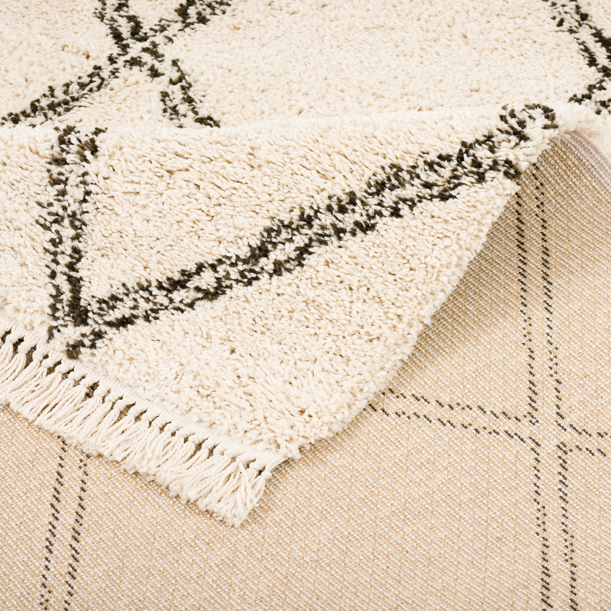 Pergamon Boho - Tapis Shaggy à Poils Longs - Motif Diamant créme - 5 Tailles Disponibles