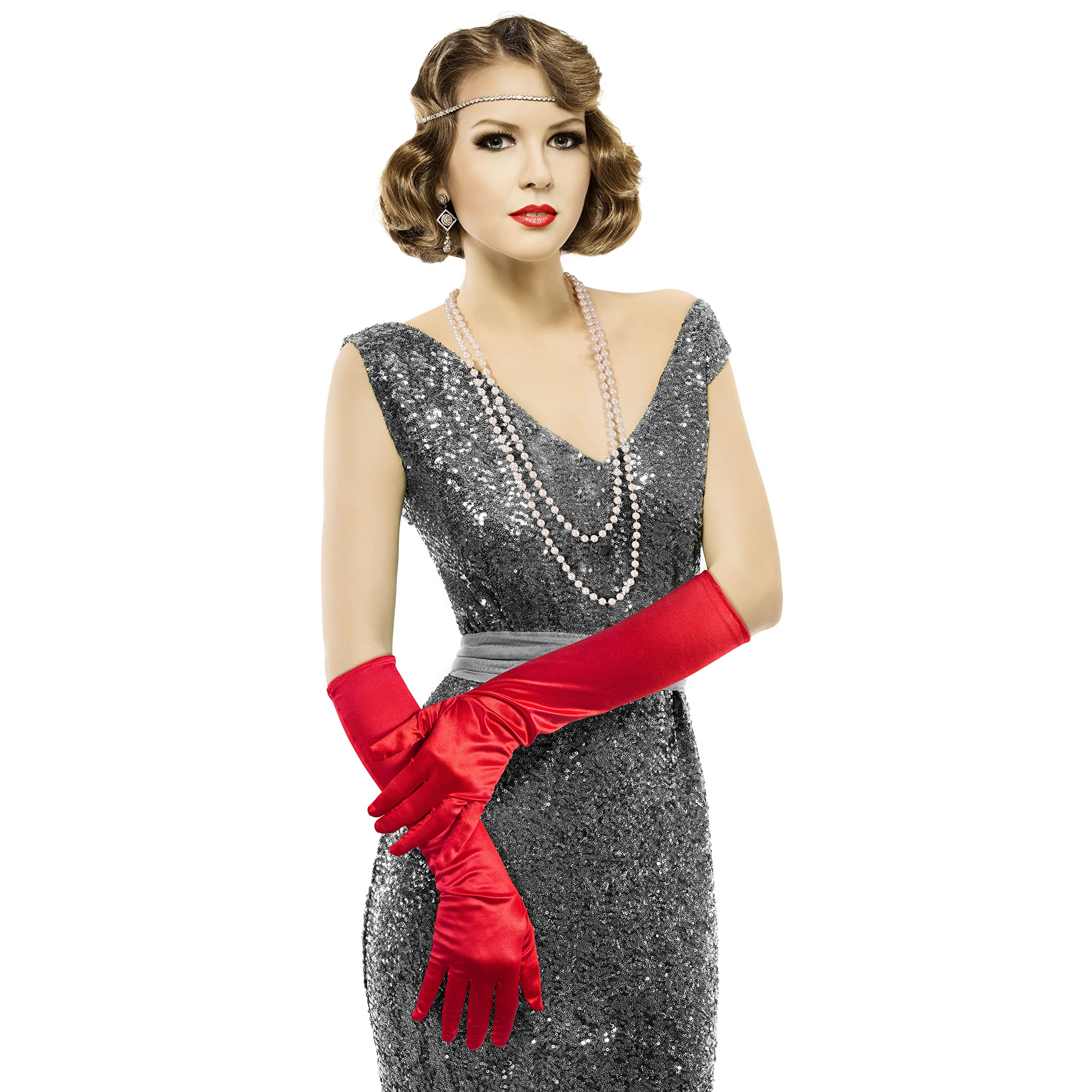 Balinco Ladies Gloves Long, Elegant, 1920s Style, Glamour Evening Glove, Opera, Classic, Elastic, Satin, Gothic, Festive - Image 3