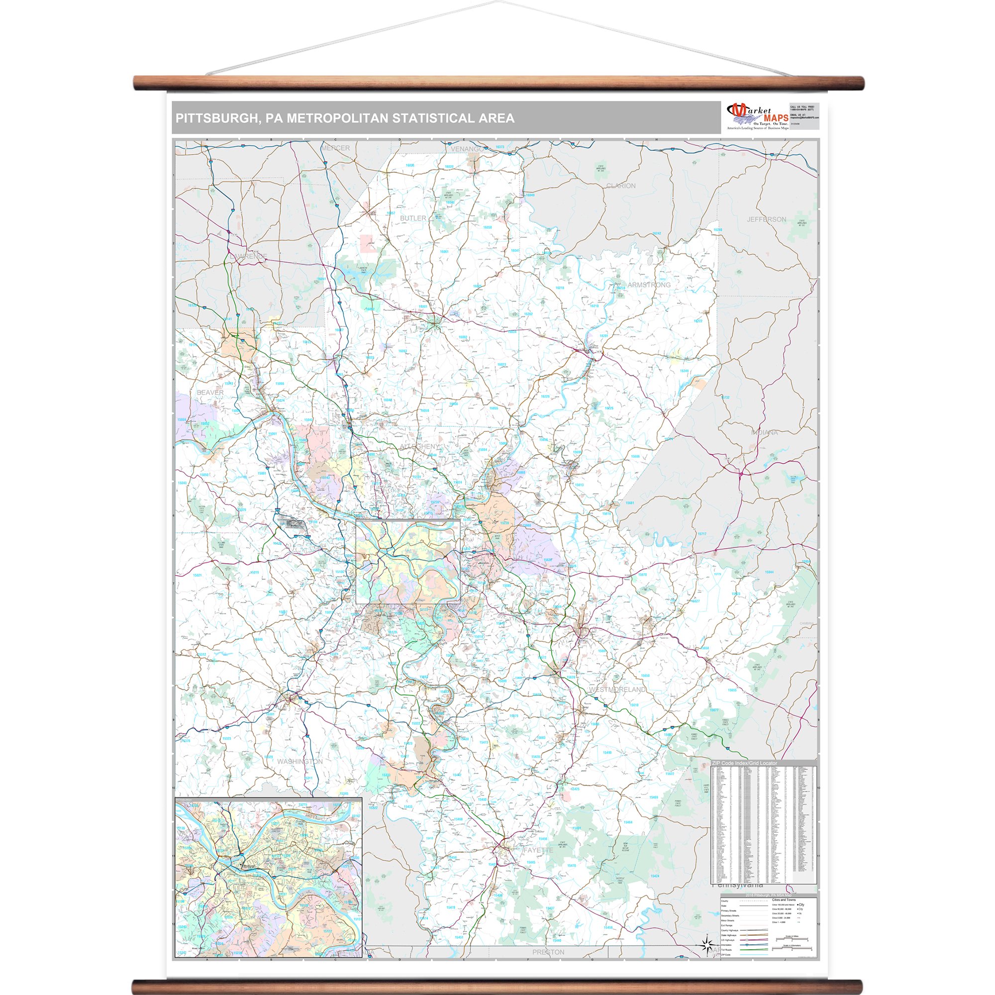 Buy MarketS Pittsburgh, PA Metro Area Wall 2018 ZIP Codes