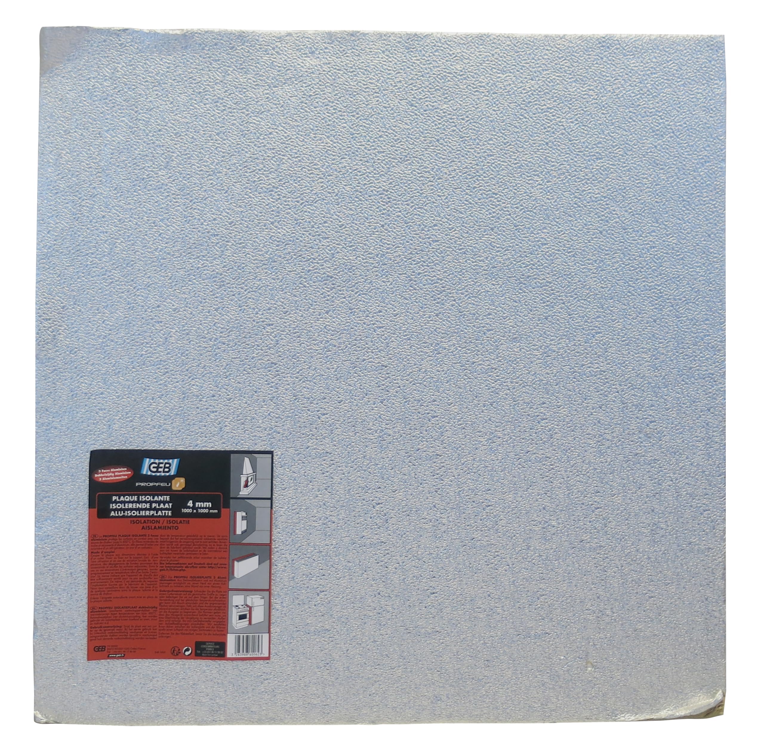 GEB - Placa aislante de 2 caras de aluminio para aislamiento térmico y protección contra incendios, 600 °C, 4 mm, grosor – 1000 x 1000 mm