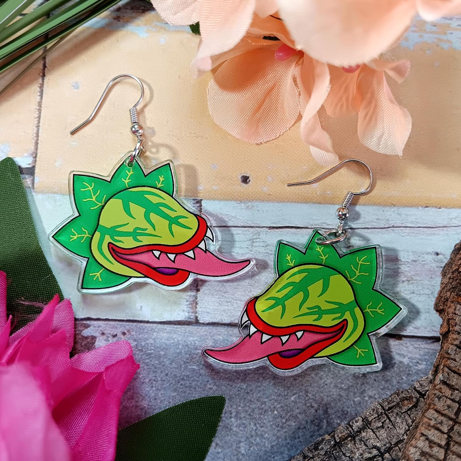 Little Shop of Horrors Audrey 2 Statement Dangle with Nickel Free Earrings, Musical Theater Kid Stocking Stuffer, Funny Detailed Handmade Jewlery