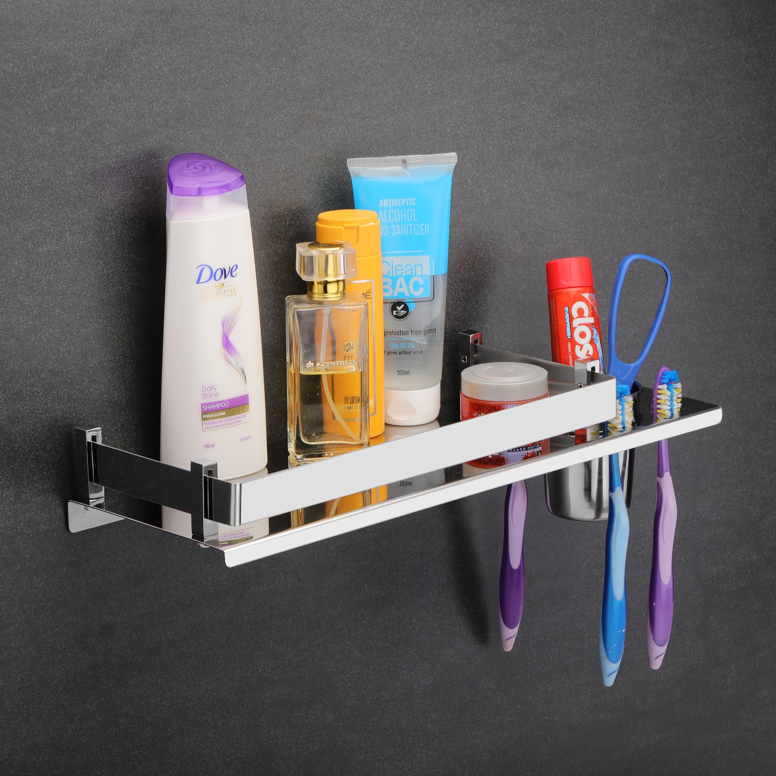 Kaashvini Bathroom Shelf/Multipurpose Bathroom Organizer Shelf with Attached Tumbler, Holder for Wash Basin and Bathroom (5X15 Inches) 2 in 1