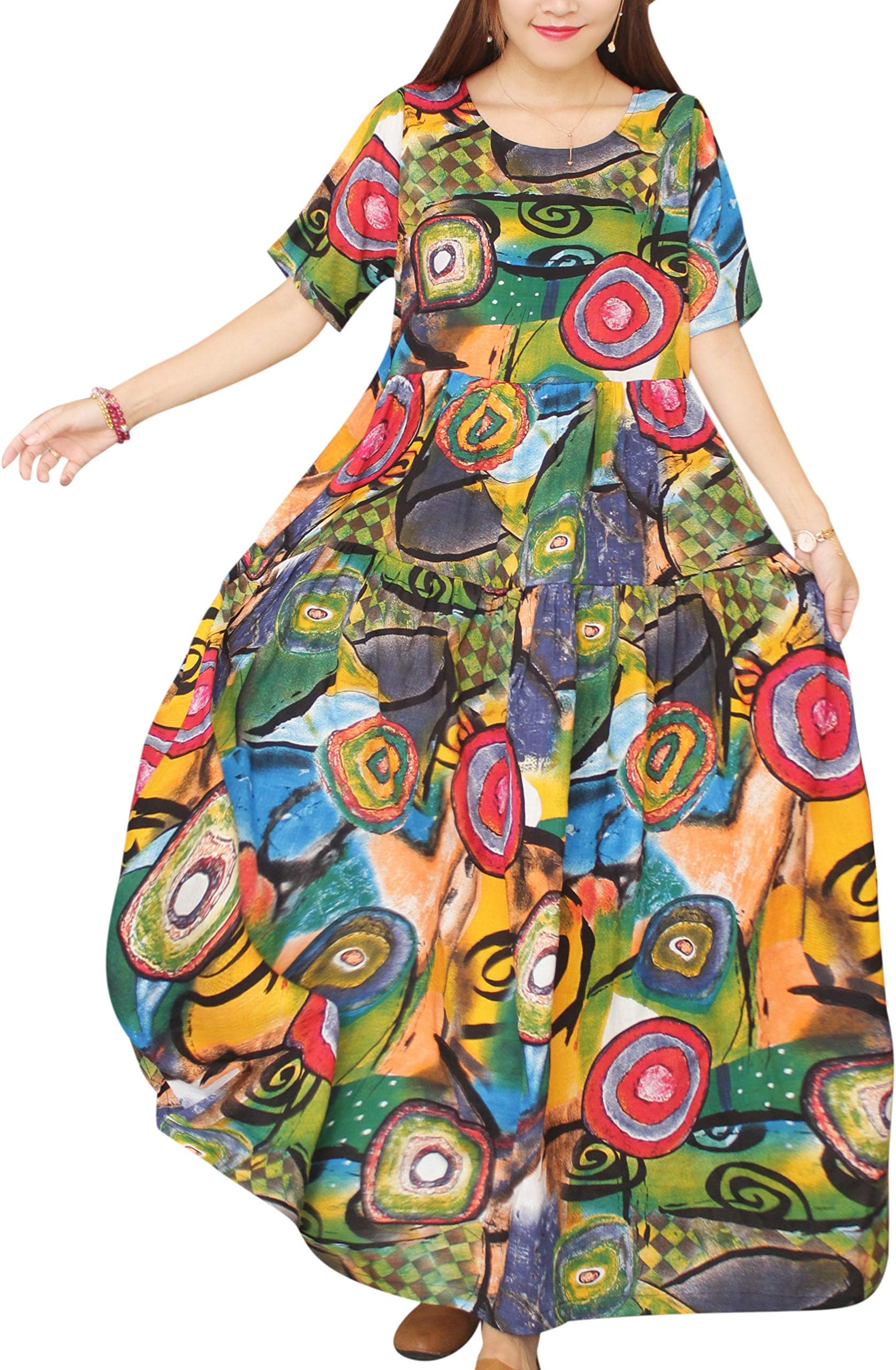 Women Dresses Casual Beach Swing Dress EJFUK (As Picture147-multicolored-UK, m)