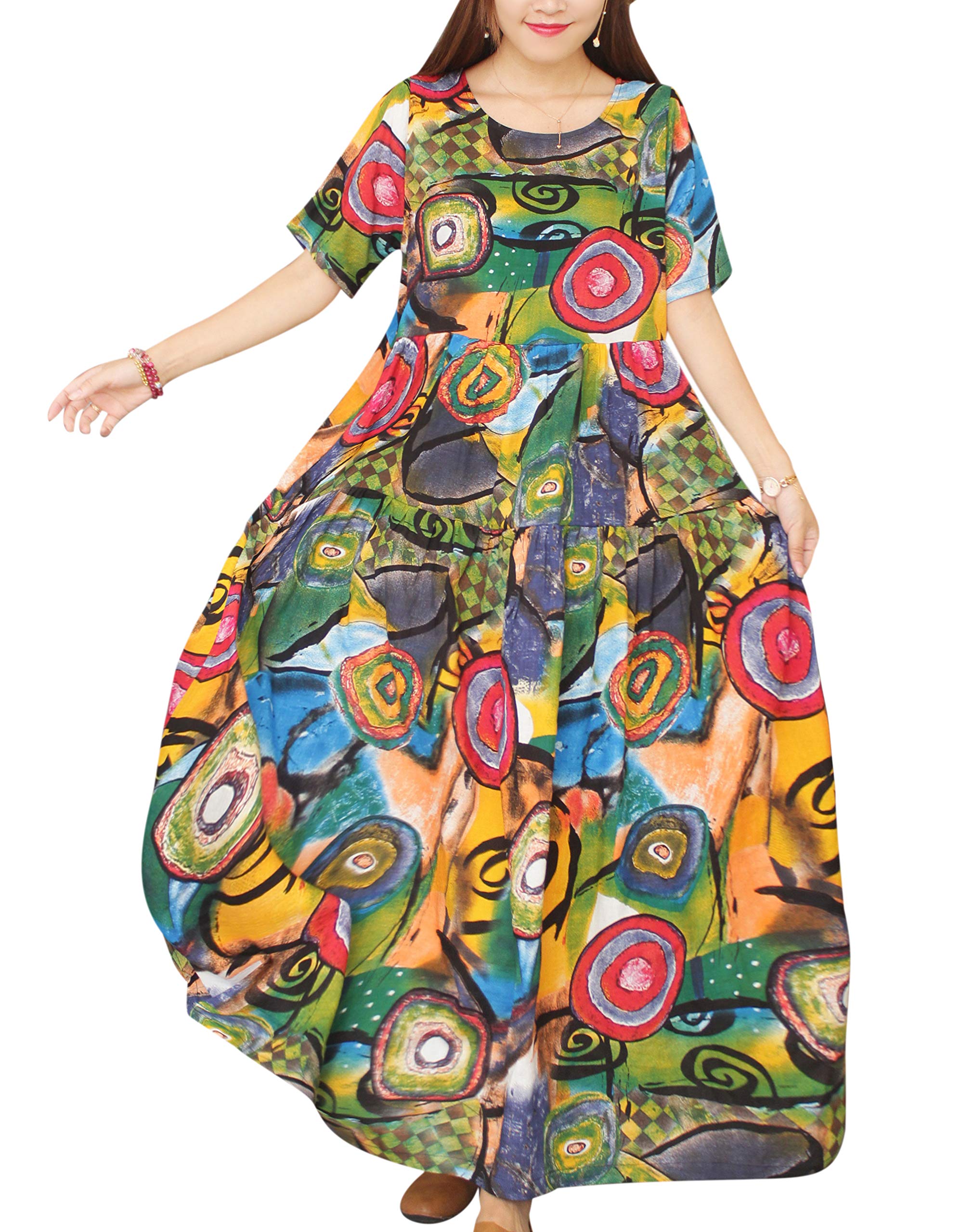 Women Dresses Casual Beach Swing Dress EJFUK (As Picture147-multicolored-UK, m)