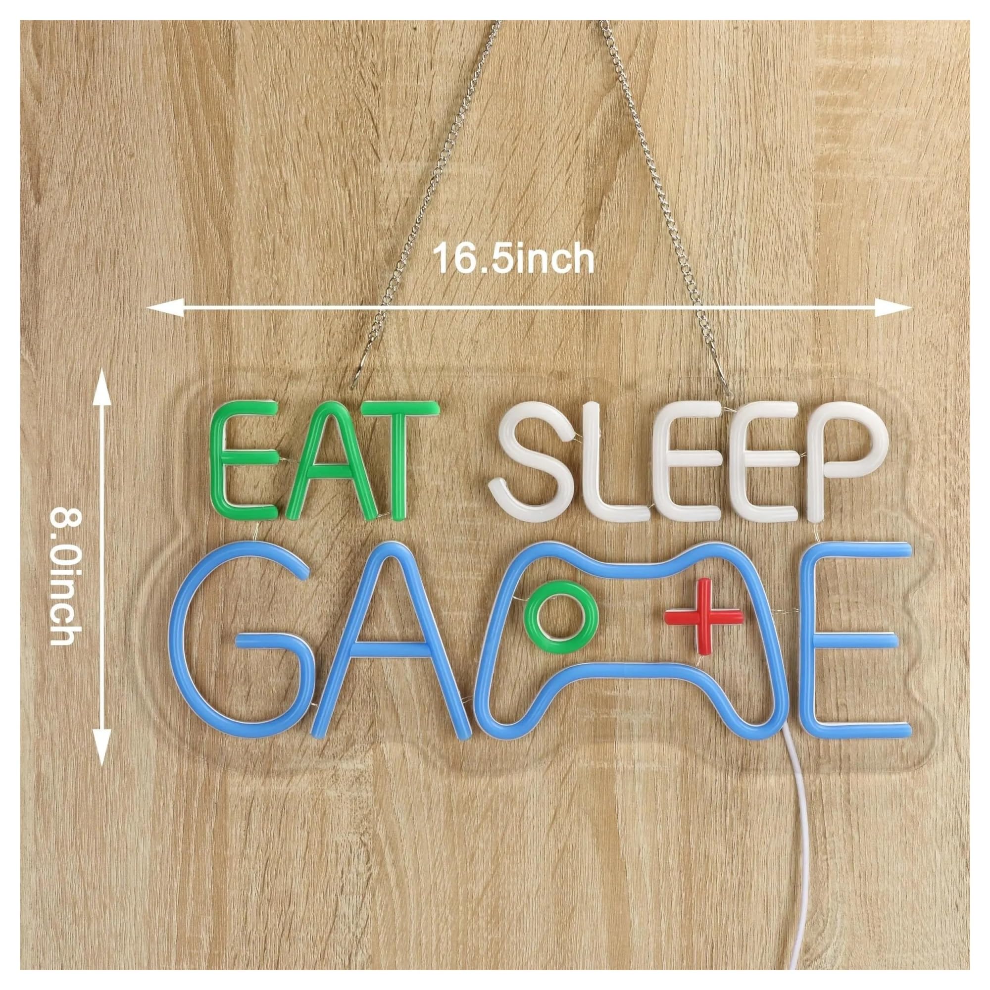 Luces de neón Letrero De Neón Con Luz Para Gamepad Eat Sleep Game Para Habitación De Gamer, Lámpara De Noche LED, Decoración De Pared 41.91cm×20.32cm