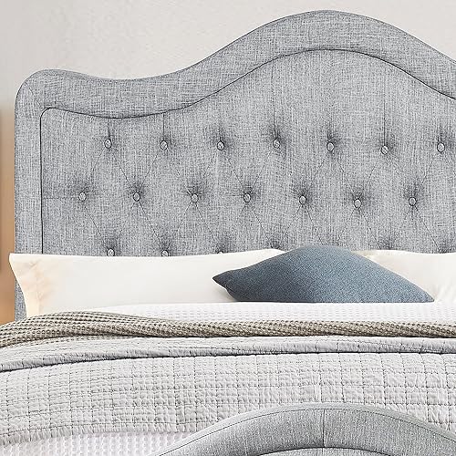 Miniatura 30 de Rosevera Turin Linen - Cama tapizada con paneles y cabecero capitonado con botones ajustables para dormitorio, tamaño Queen, color gris