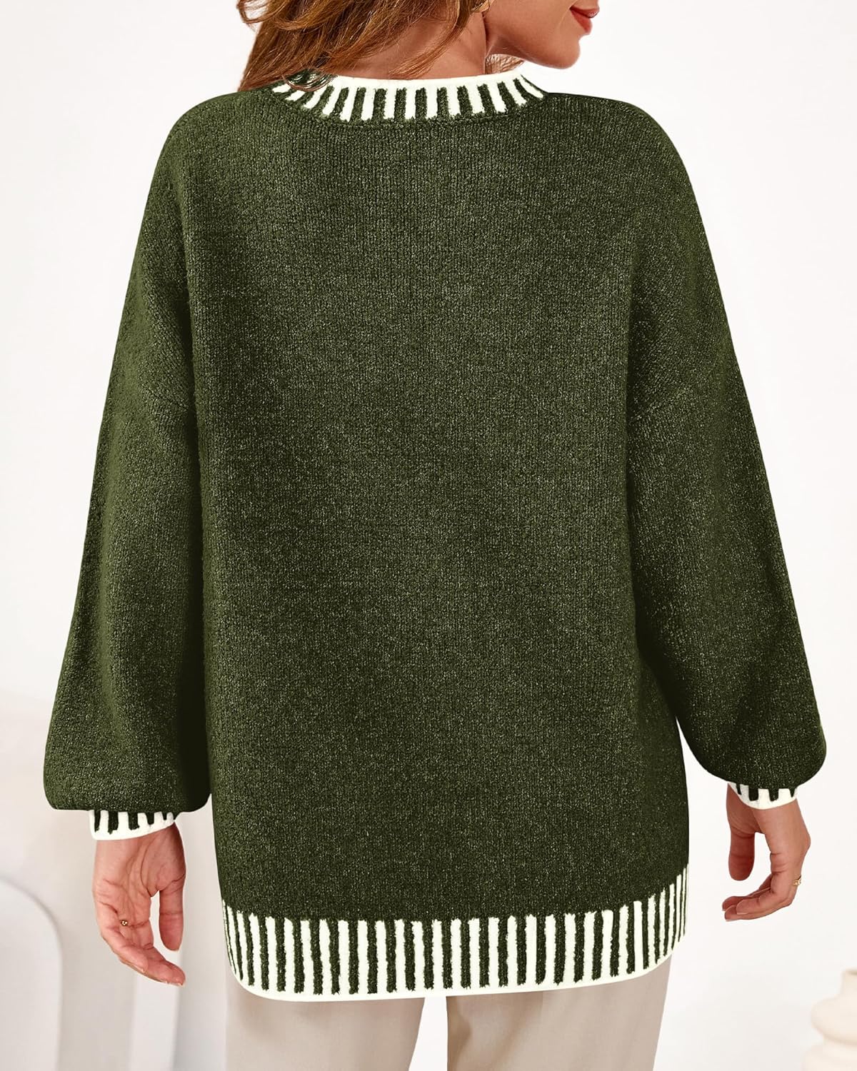 KIRUNDO Oversized Sweaters for Women 2026 Long Sleeve Crewneck Fall Tops Contrast Chunky Knit Pullover Winter Clothes - Image 2