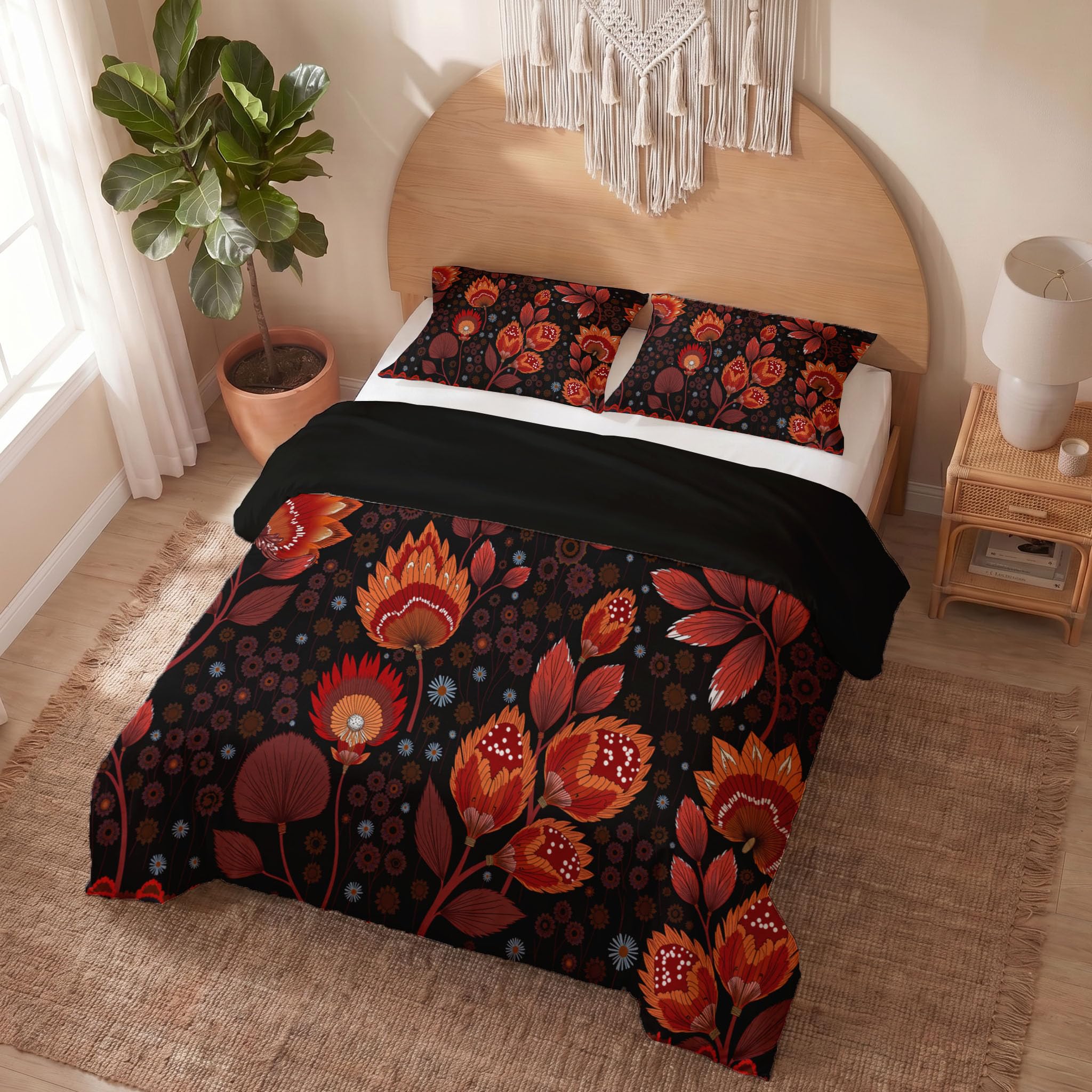 Parure de lit 240x260 housse de couette 2 personnes orange foncé rétro