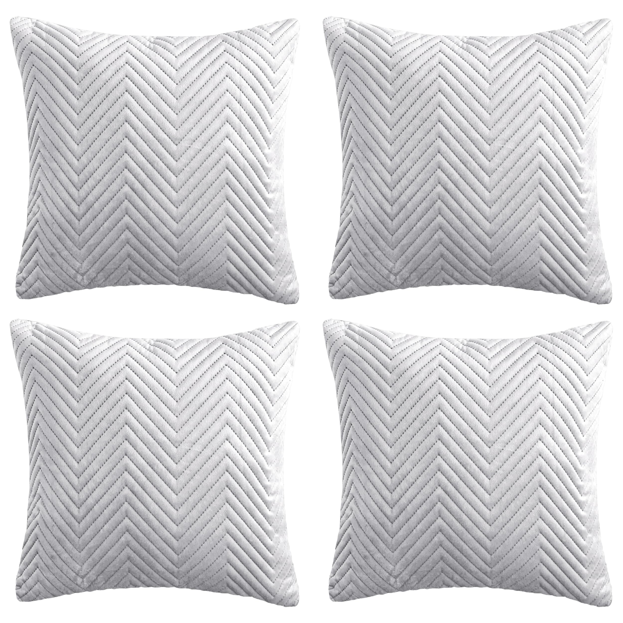 Hafaa Cushions with Covers Included 45 x 45 Cm Set of 8 (4 Silver Cushion Covers, 4 Cushion Inserts) - Ultrasonic Velvet Square Throw Pillow Case Decorative Sofa Cushion with Invisible Zipper