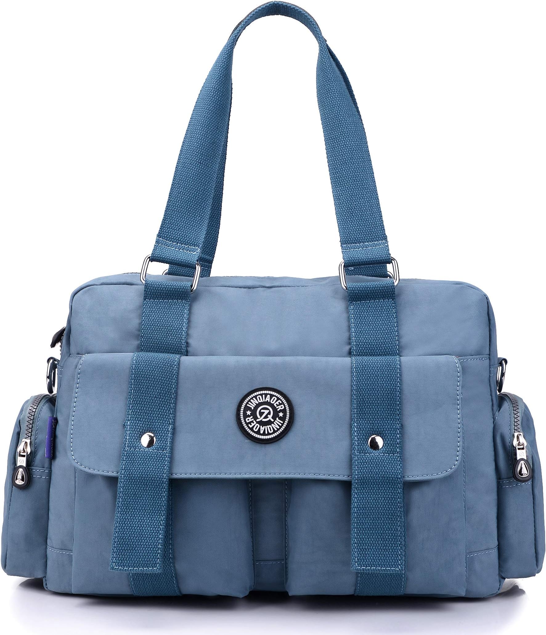 Tiny Chou Lightweight Water Resistant Nylon Totes Crossbody Bag Shoulder Bag with Pockets Large (521 Light Blue)