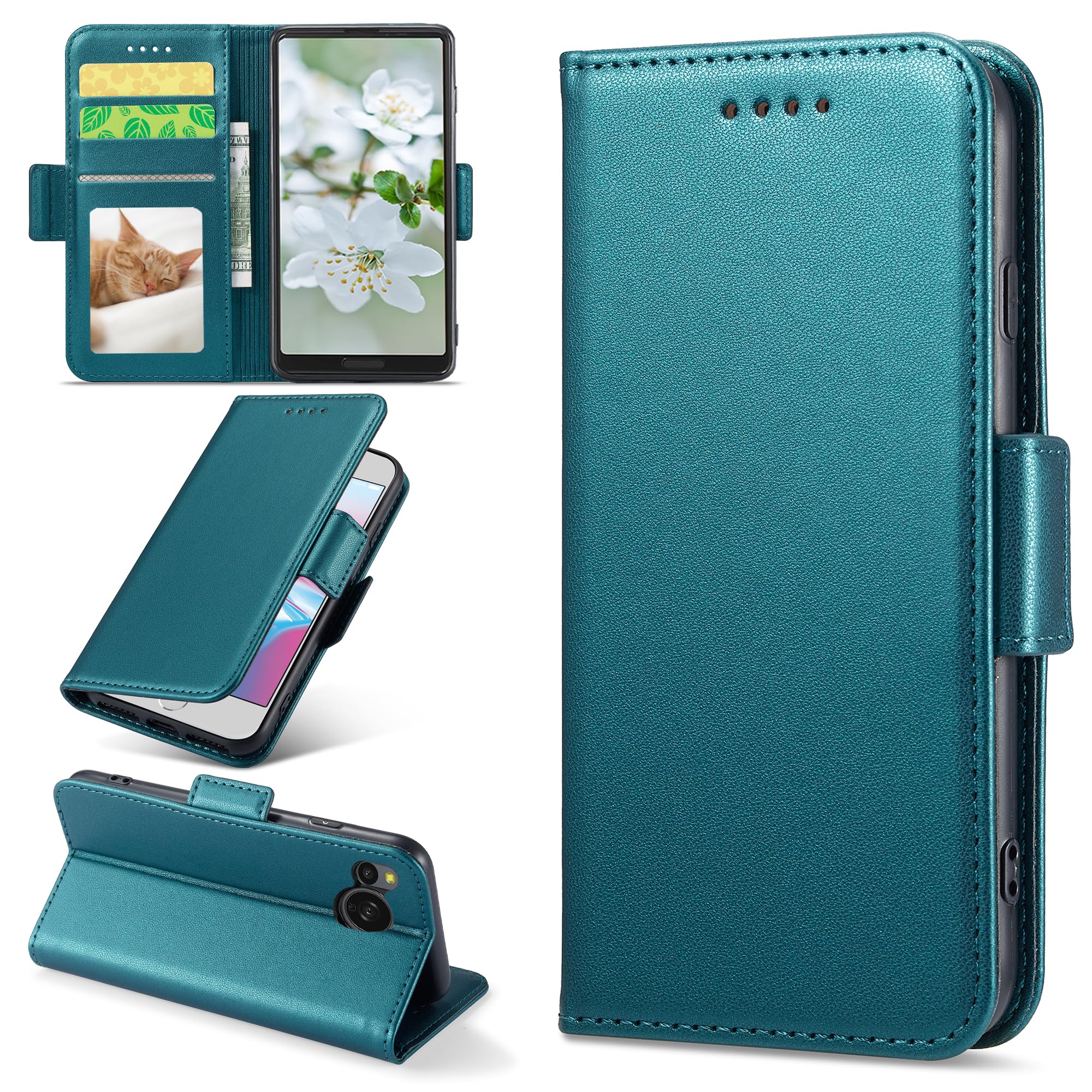 Ugazuisi AQUOS Sense8 ケース手帳型 SH-54D SHG11 SH-M26 楽天モバイル ワイモバイル SIMフリー 全対応 ケース シャープ アクオス センス8手帳型ケース aquos sense8 case sh54d shm26 カバー 手帳 スマホケース 携帯ケース レザー 財布型 RFIDカード類信号盗難防止 サイドマグネット 耐衝撃 スタンド機能 ターコイズ