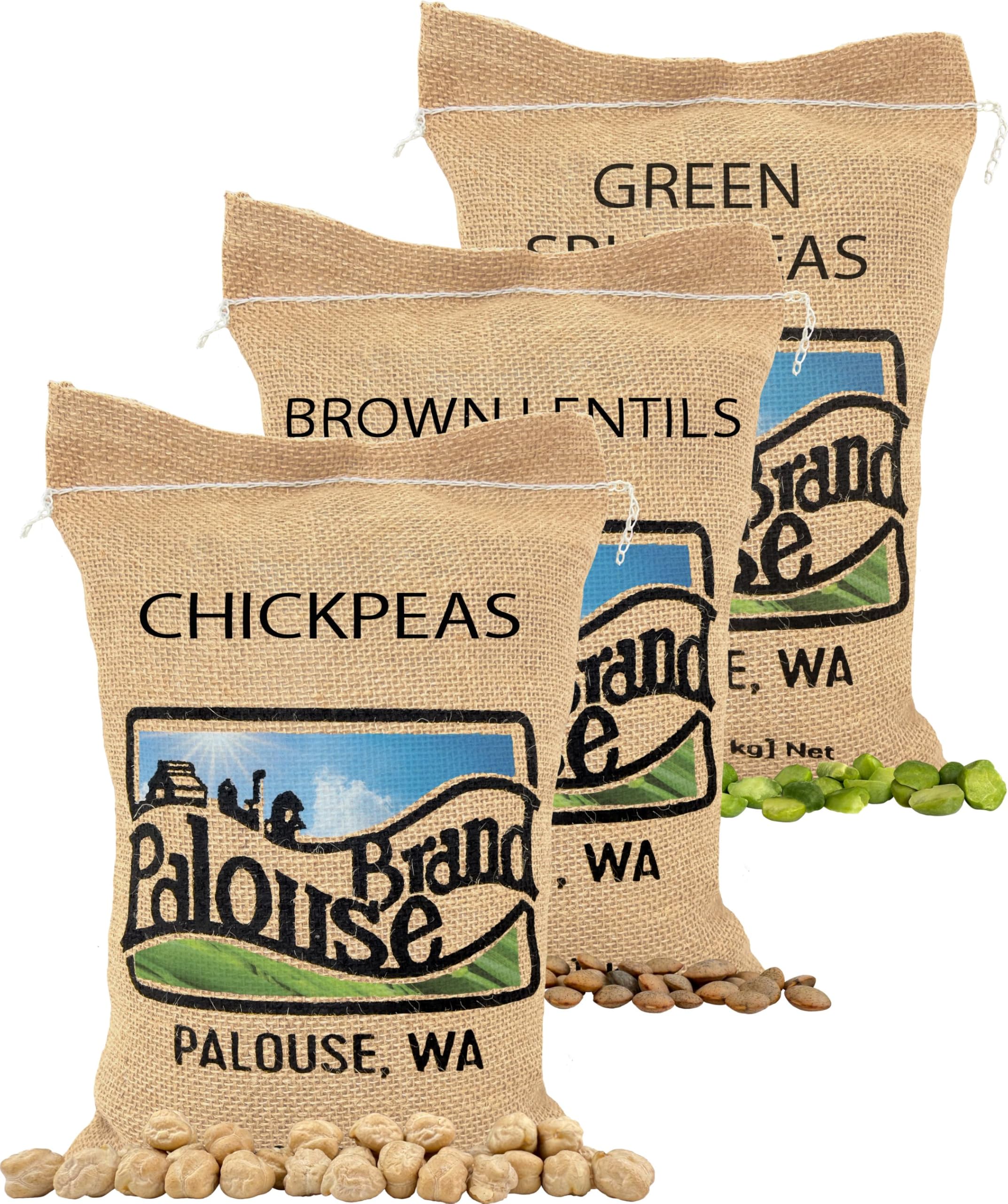 Palouse Brand Certified Glyphosate Residue Free Garbanzo Beans, Brown Lentils and Green Split Peas | 15 total LBS | Non-GMO Project Verified | Certified Kosher Parve