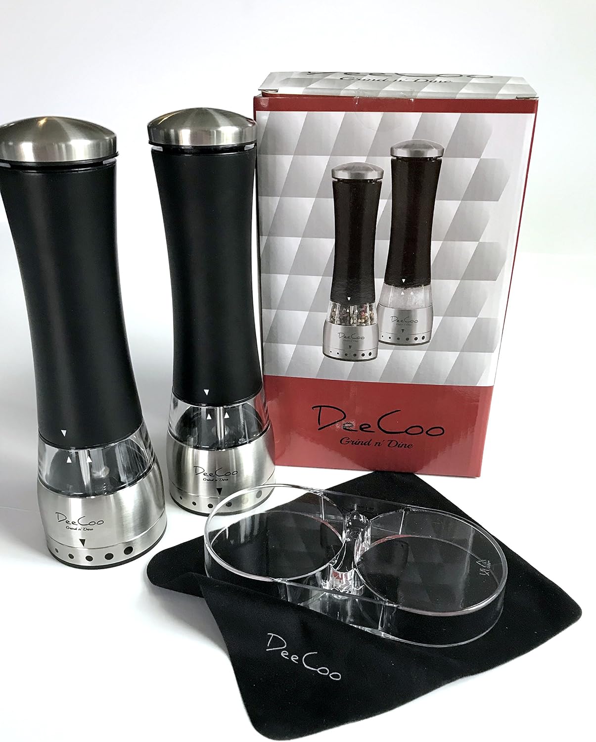 Battery Operated Salt and Pepper Grinder Set Electric Grinders With LED Lights Can Adjust the Coarseness of the Grind