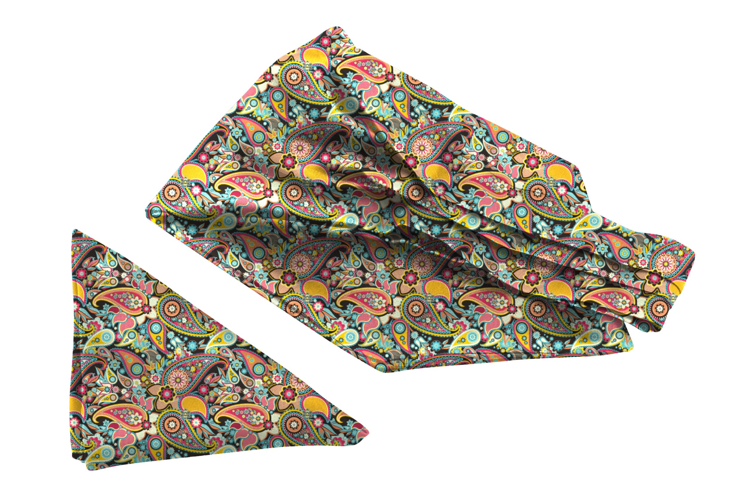 Intricate Paisley Printed Neckwear Ascot and Matching Pocket Square Set for Men