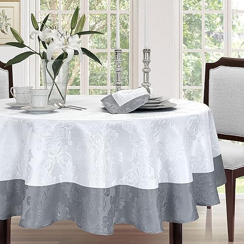 Miniatura 3 de Newbridge Valencia - Mantel de tela de damasco con borde de dos tonos, resistente a las arrugas y a las manchas, mantel de calidad de hotel fino