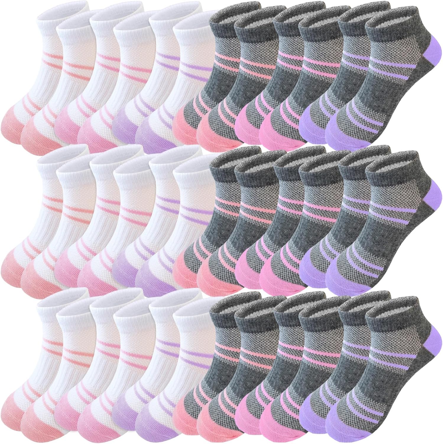 Bemeol 18 Pairs Girls Socks Kids Ankle Socks for Girls Sports Running Low Cut Athletic Sock
