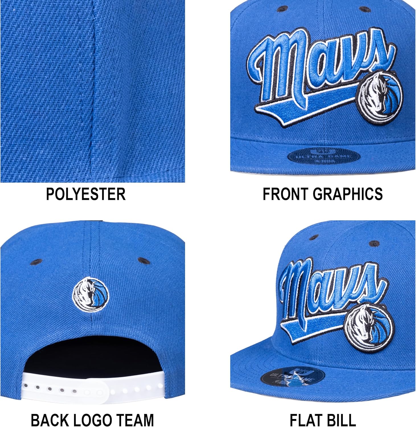 Ultra Game Men’s NBA Official Snap Back 3D Embroidered Team Logo Baseball Cap Hat