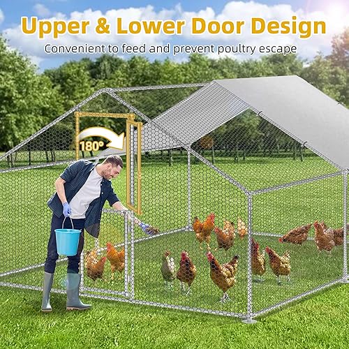Miniatura 12 de DWVO Gallinero de metal grande para 20 a 30 pollos, 19.1 x 9.8 x 6.4 pies, jaula para aves de corral para patio al aire libre con cubierta