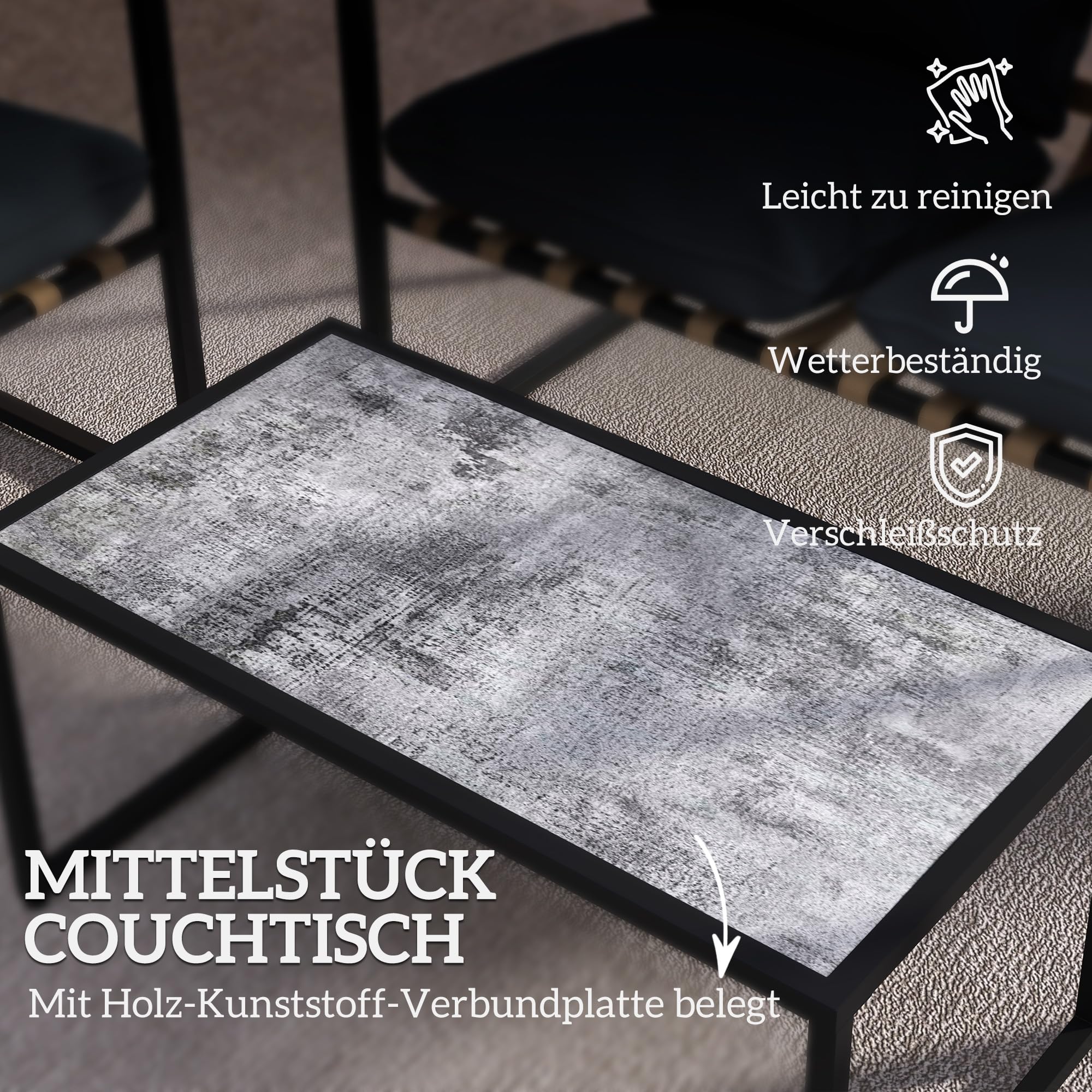 Outsunny Stahl Gartenmöbel Set 4 Personen wetterfest Balkonmöbel-Set mit 2er Sofa 2 Sessel, Sitzkissen, Beistelltisch, Outdoor Sitzgruppe Terrassenmöbel Gartengarnitur für Garten Terrasse Balkon Grau