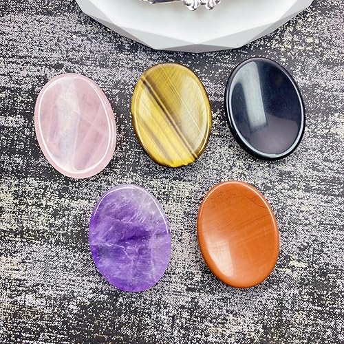 Miniatura 5 de Juego de 4 piedras naturales para aliviar la ansiedad y curar el pulgar, piedras preciosas ovaladas de bolsillo de cristal a granel para estrés,
