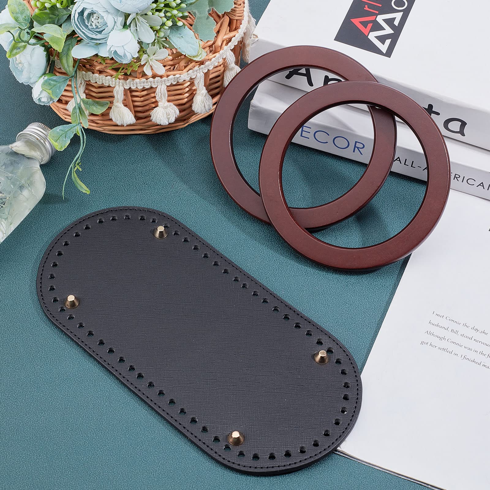 Amazon | WADORN 2個入り 木製 バッグハンドル 1個 編み かぎ針編み 