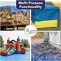 Vista 6 de Lona impermeable de 8 x 10 pies, reversible de servicio medio, azul/plateado, multiusos para interiores y exteriores, carpas, cubierta de madera