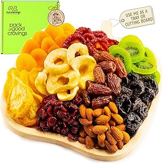 NUT CRAVINGS - Holiday Christmas Dried Fruit & Mixed Nuts Gift Basket in Wooden Apple-Shaped Tray (9 Assortments) Xmas Treats for Adults, Food Arrangement, Healthy Snack Care Package, Kosher