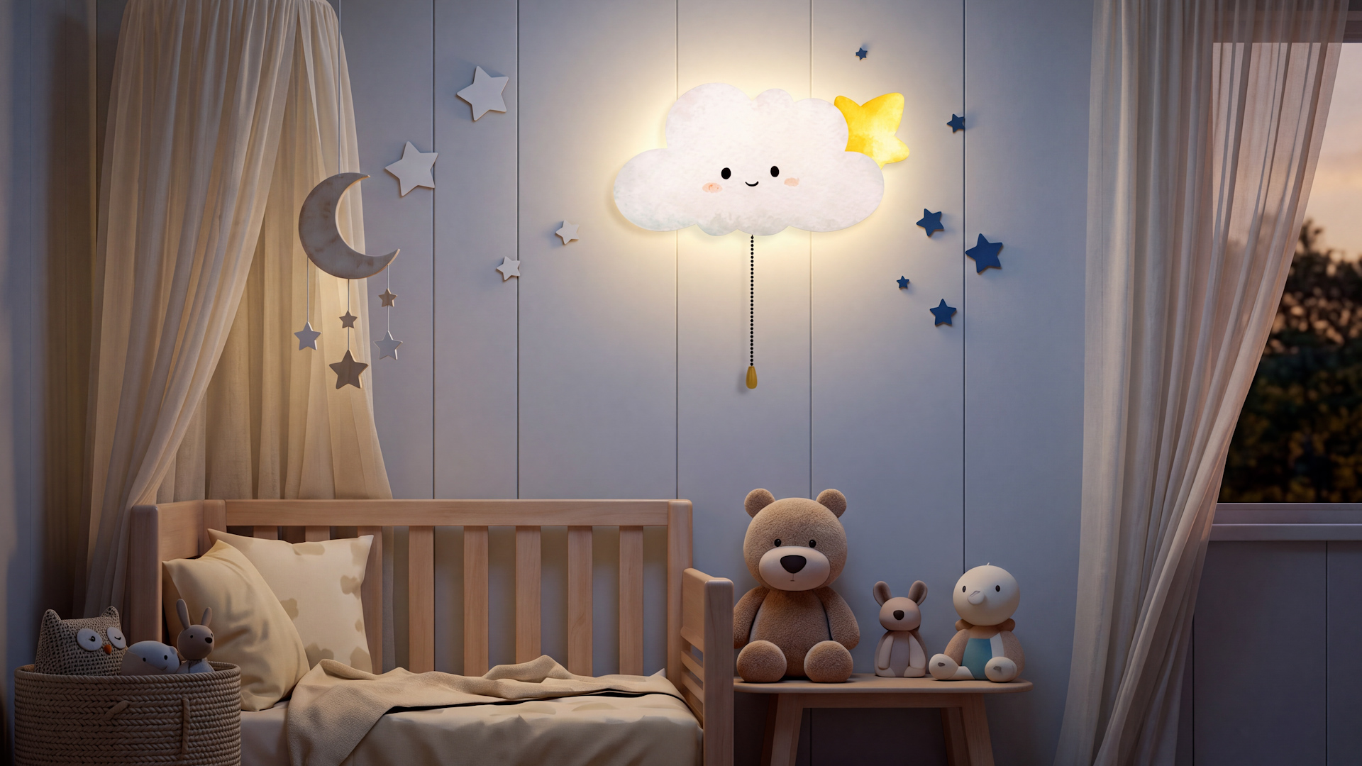 Image of Aurelema Kids Wall Cloud Lamp Night Light Floating Battery Operated Hanging
