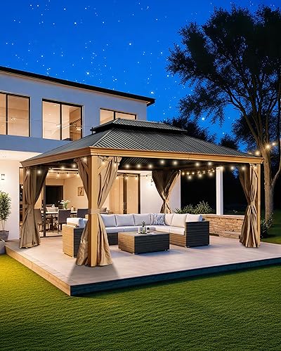 Miniatura 2 de BPS Gazebo de techo duro de 12 x 12 pies para tienda de campaña al aire libre con red para patio, jardín, patio y fiesta