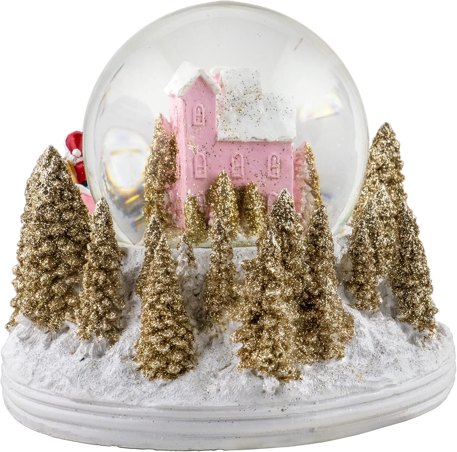 Santa w/Reindeer Pink Cottage Snow Globe by The San Francisco Music Box Company