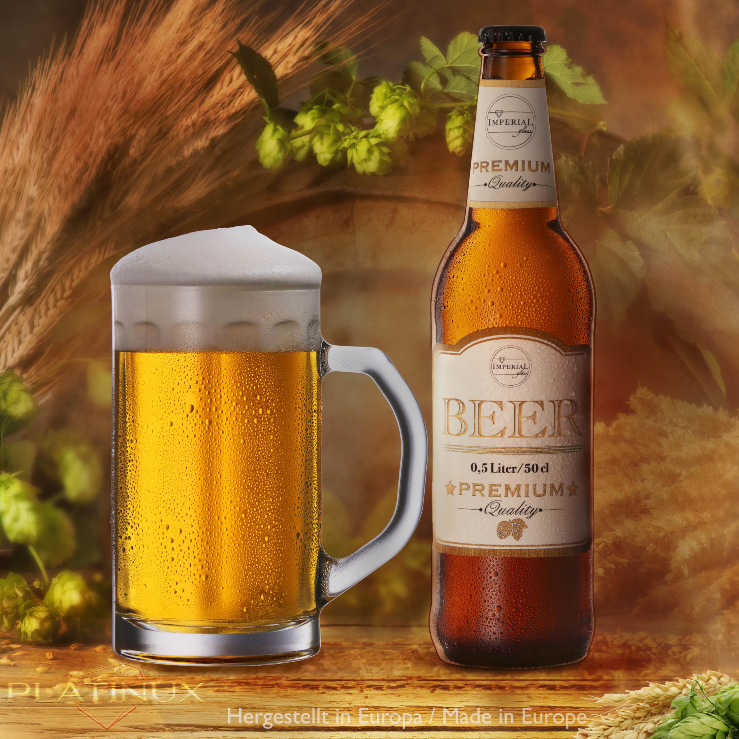 PLATINUX Zestaw 2-częściowy kufel do piwa z uchwytem ze szkła, 500 ml (maks. 650 ml), kufel do piwa o pojemności 0,6 l