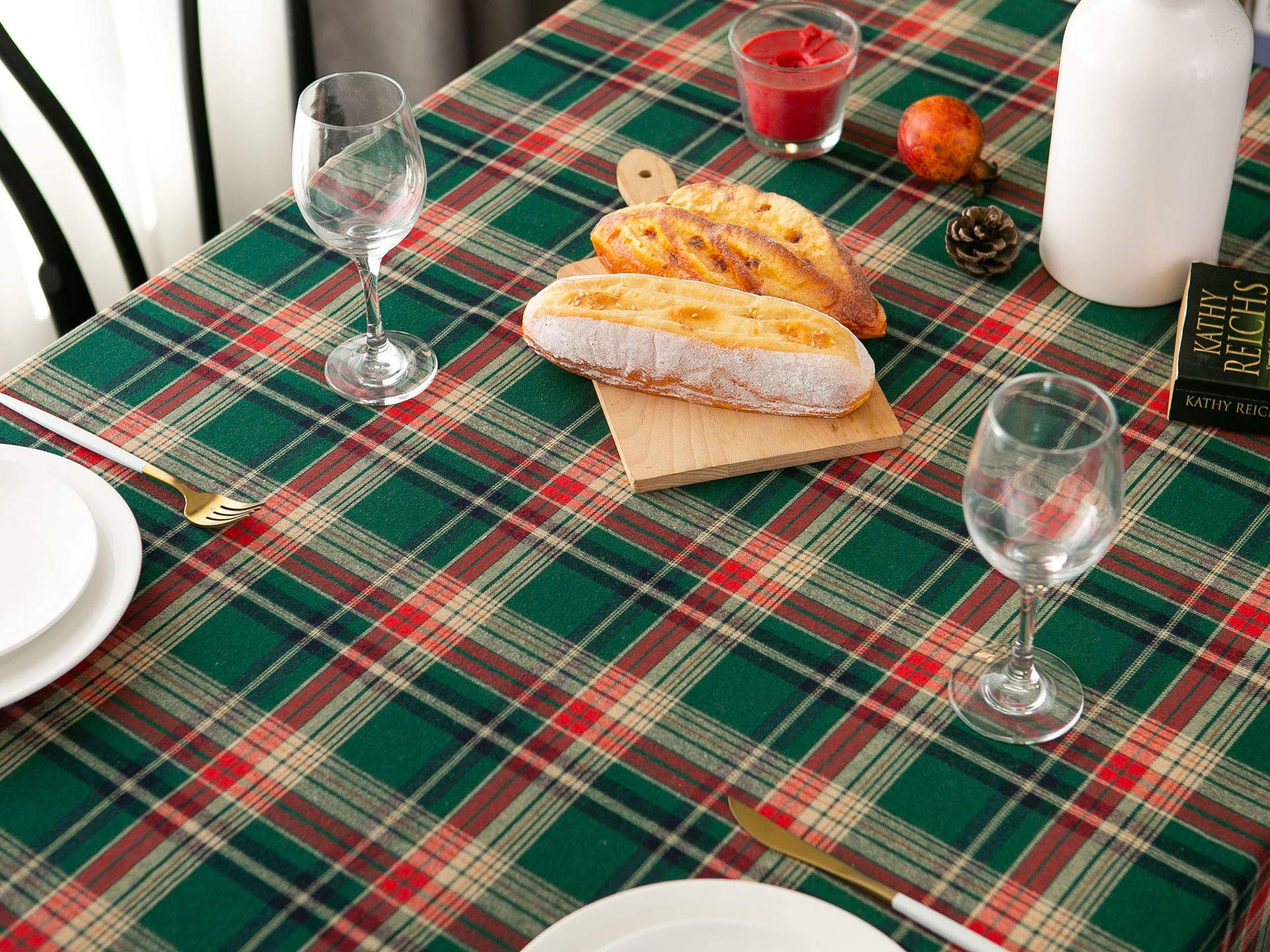 Weihnachten Tischdecke 80x90cm,Grün Plaid Weihnachten Rechteckige Tischdecken Waschbar Xmas Party Tischdecke, Tischwäsche Eckig Rechteckig Größe Wählbar, für Home Küche Esszimmer Dekoration