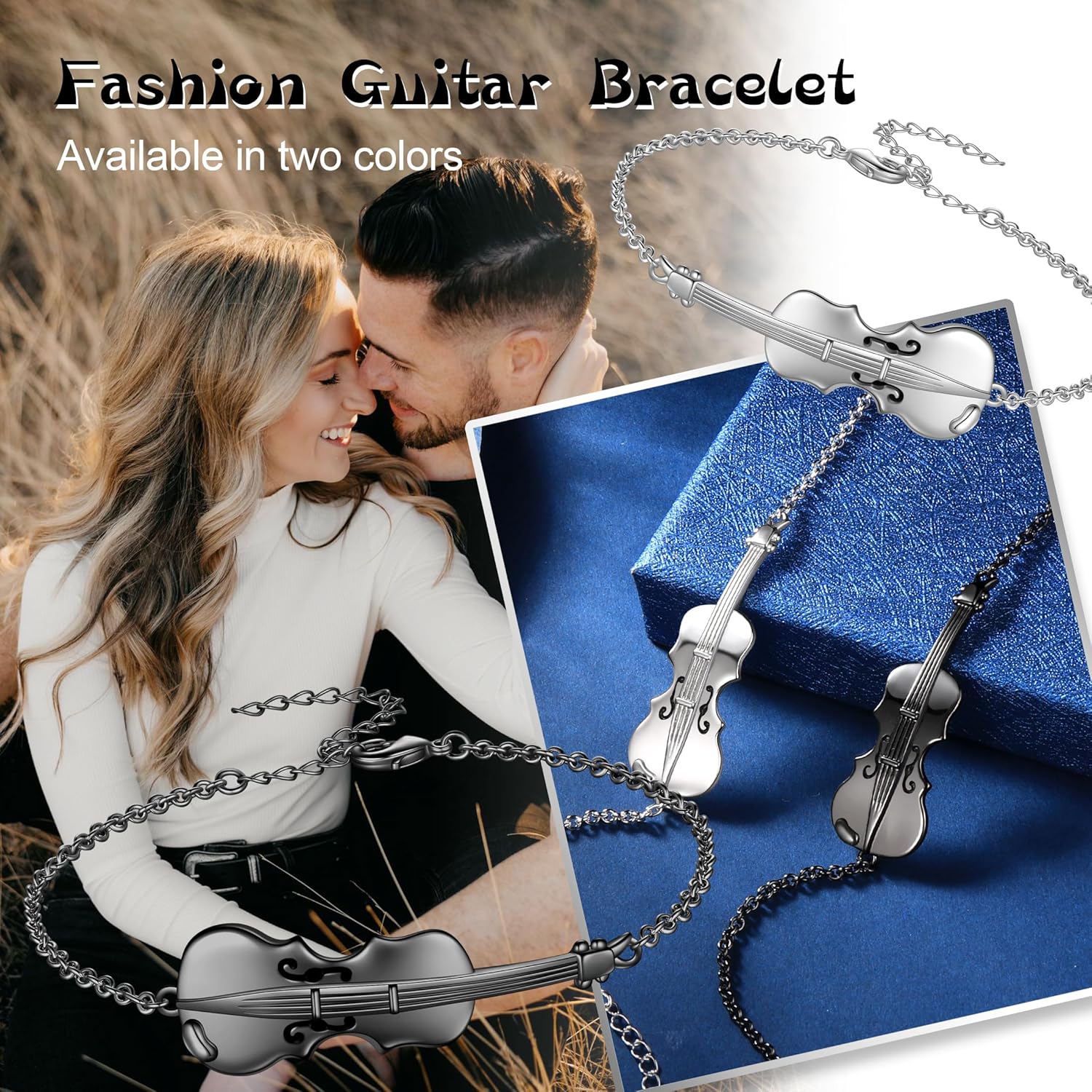 Musical Guitar Adjustable Bracelets Sliver/Black Gun Plated with Music Note Bracelets Jewelry for Music Lover Men and Women KB0030 - Image 9