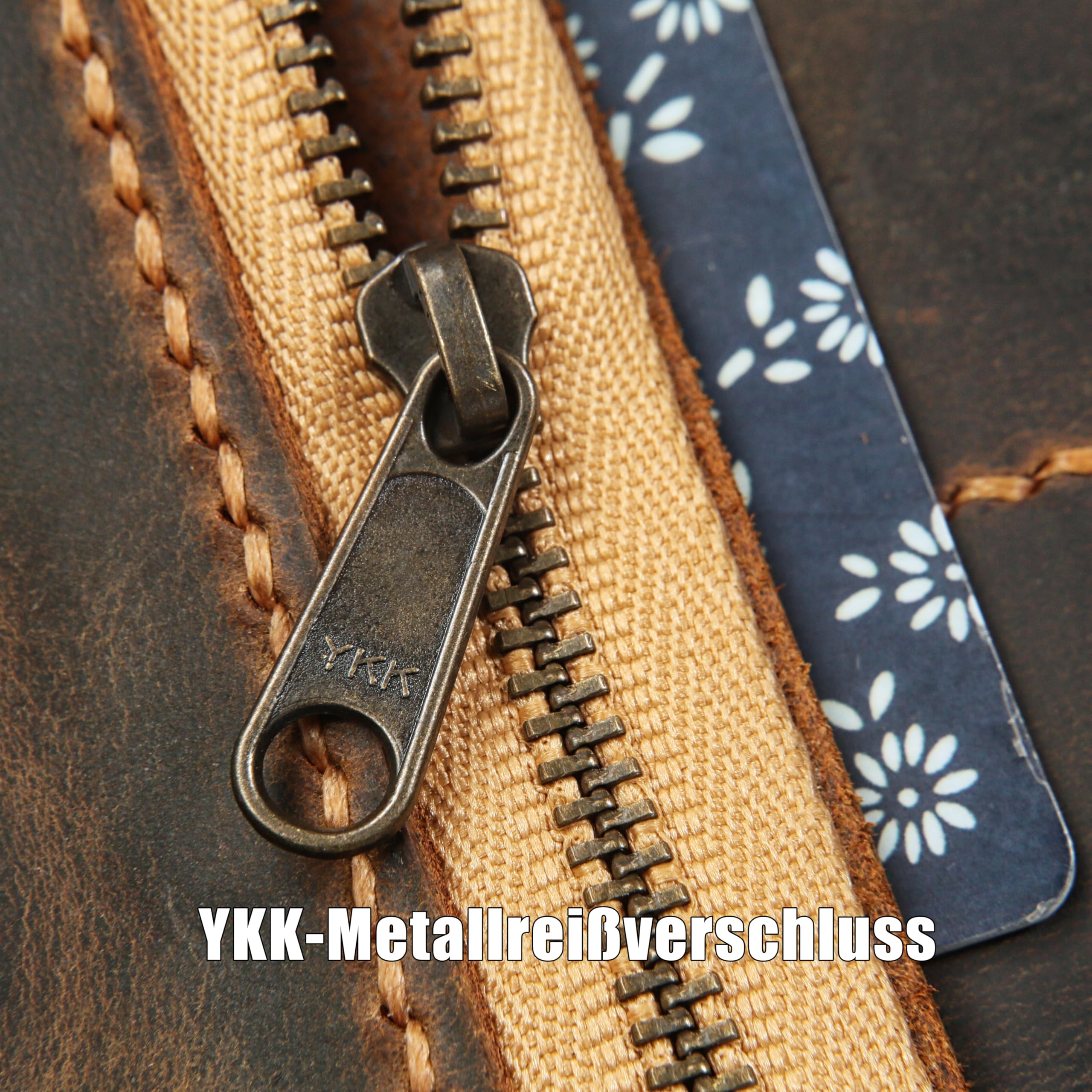 A5 Ringbuch-Notizbuch aus Vollnarben-Rindsleder, nachfüllbares Leder Tagebuch mit 6-Ring-Mechanik, YKK-Reißverschluss, Zusatzhüllen & Messing-Druckknopf, Retro Look Schreibmappe/Business Organizer