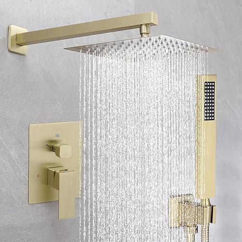 Fransiton Juego de grifo de ducha con cabezal de ducha de 10 pulgadas, cabezal de ducha de lluvia y juego de mango de una sola manija, sistema