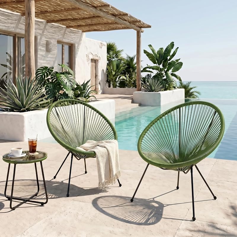 Christopher Knight Home Anson Juego de 2 sillas Papasan de ratán sintético para exteriores, sillas decorativas para patio con marco de metal, silla tipo huevo con tejido de hamaca, sillón al aire libre para muebles de patio, color verde