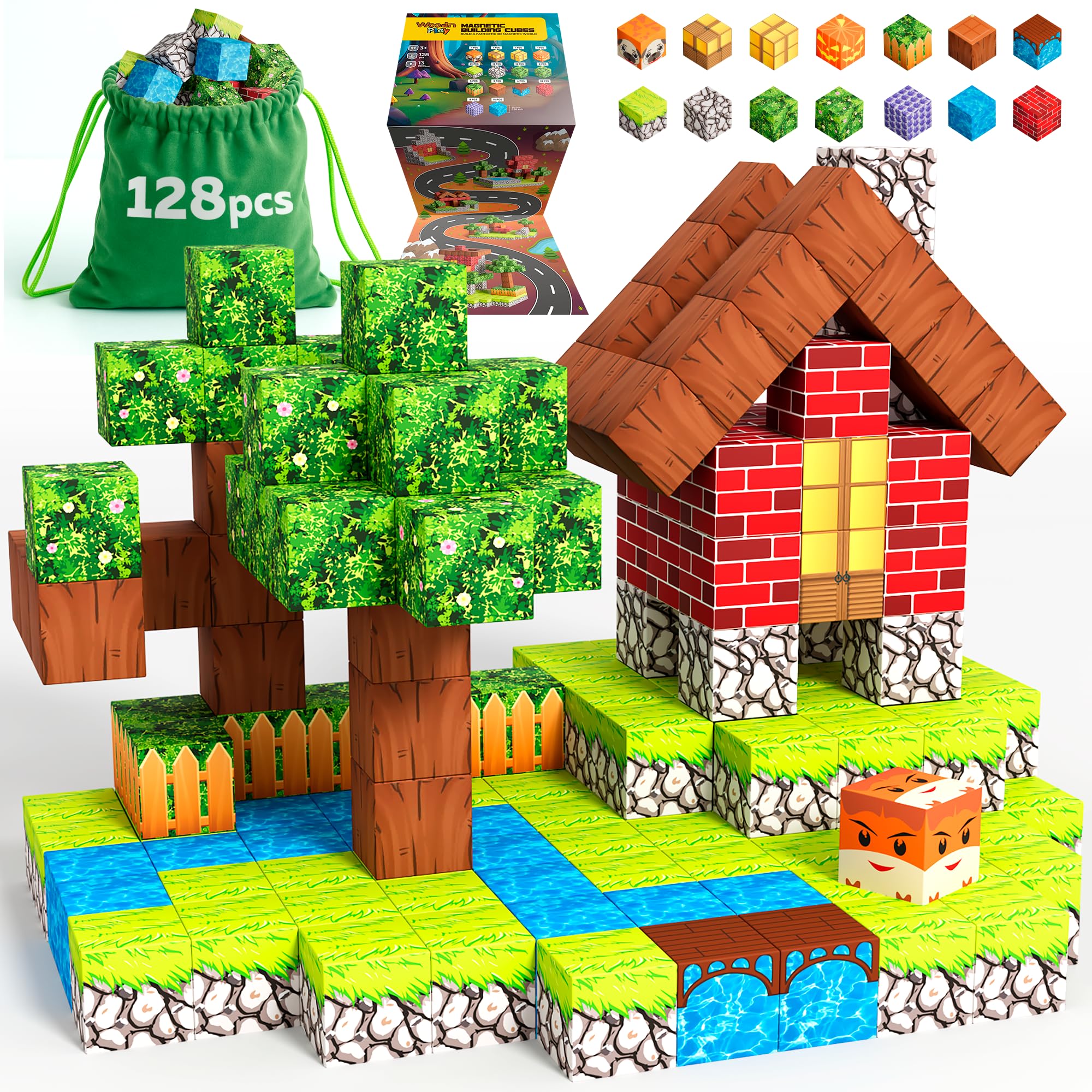 Magnetic Blocks Cubes 128PCS - STEM 0.98 INCH Cube Building Blocks & Magnet Cubes, Fidget, Montessori for Kids Ages 3-5 & 5-7 & 8-12, Magnetic Kit Cubes, Construction Magnet Toys Blocks Birthday Gifts