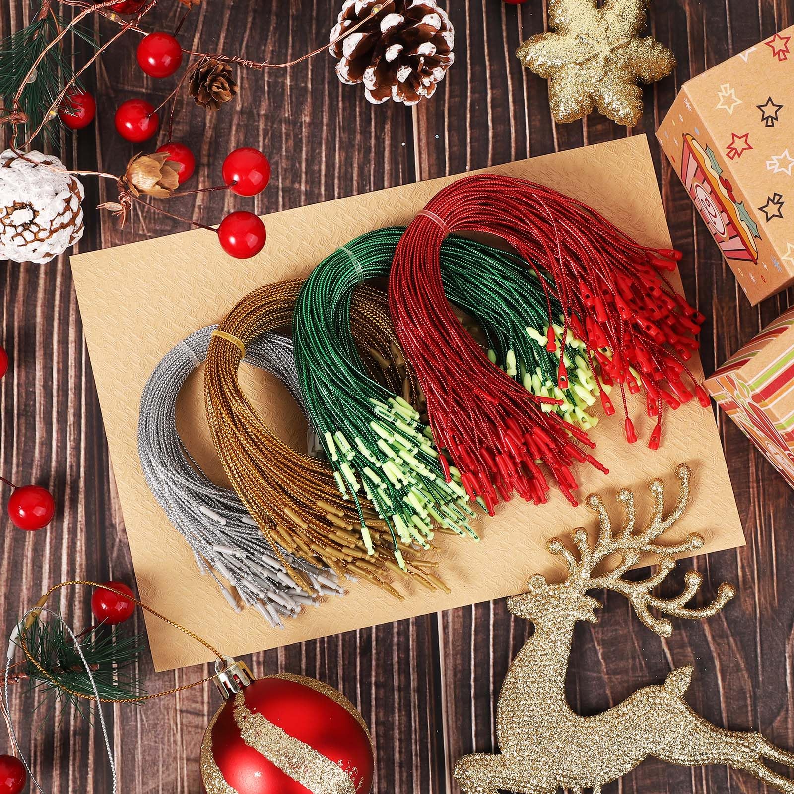 Christmas Card Hanger 400 Pieces Ornament Hooks Christmas Ornament Hangers  With Snap Locking Christmas Bauble String, image size:1600x1600
